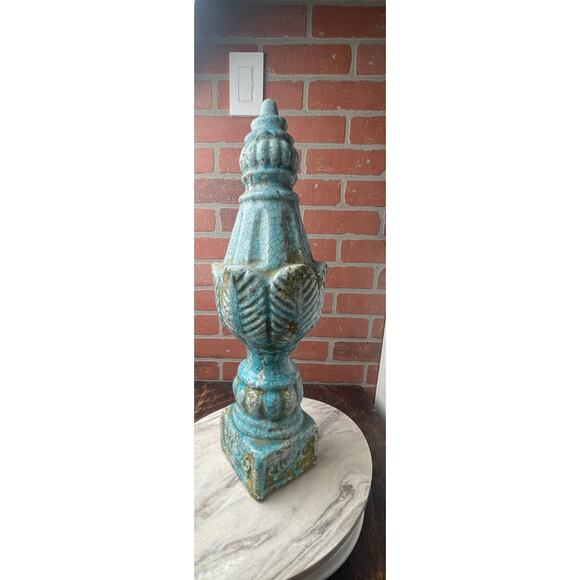 Unbranded Large Ceramic Finial Turquoise Crackle Glaze Architectural 19" - Picture 2 of 9